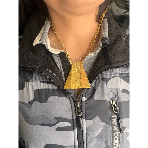 Vintage Gold Pyramid Nugget Necklace, Gold Pendant Necklace, Large Statement - Picture 10 of 10